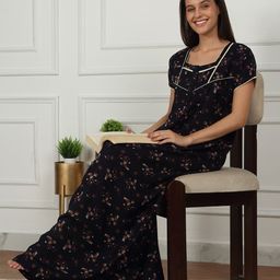 Sweet Dreams Women Pure Cotton Printed Maxi Nightdress-picture-42