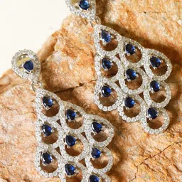 Manuvi Jewels Silver Plated Crystal AD & CZ Stones Studded Contemporary Drop Earrings-picture-31