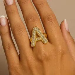 The Jewellery Tale Stainless Steel Gold-Plated Stones Studded R Initial Finger Ring-picture-20