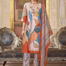 KALINI Floral Embroidered Thread Work Kurta with Trousers & Dupatta image 3