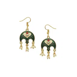 Anouk Artificial Stones Studded and Beaded Meenakari Contemporary Shaped Drop Earrings image 4