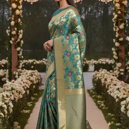 Anouk Floral Zari Silk Blend Banarasi Saree image 2