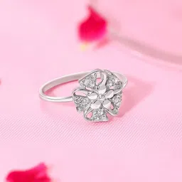 tweov  jewels Tweov Jewels Rhodium Plated 925 Sterling Silver CZ Stone Studded Floral Band Ring image 1
