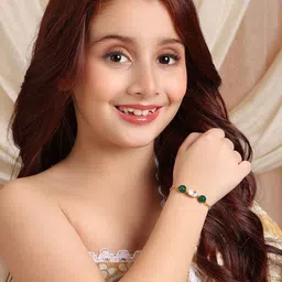 Ruby Raang Girls Gold-Plated Kundan Studded & Pearls Beaded Link Bracelet image 3