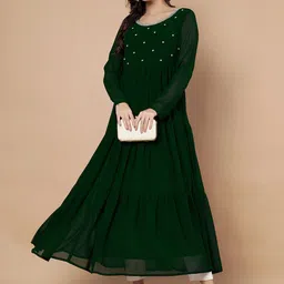 Poshak Hub Floral Embroidered Beads And Stones Georgette Tiered Anarkali Kurta image 2