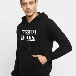 Organic Chics Men Typography Printed Hooded Pullover Sweatshirt image 2