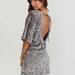 stylecast Silver Sequined Short Sleeve Mini Party Dress image 4