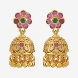 Kushal's Fashion Jewellery Gold-Plated Dome Shaped Temple Jhumkas Earrings image 2