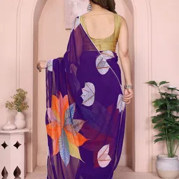 KALINI Purple Printed Poly Georgette Sarees image 5