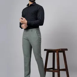JB STUDIO Men Checked Slim Fit Formal Trousers image 5