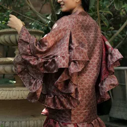 Exotic India Vintage Pure Silk Robe With Ruffles & Belt From Jodhpur image 4