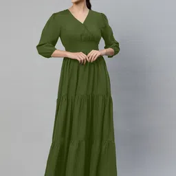 Raiyani Fashion Women Smocked Tiered Puff Sleeve Fit & Flare Maxi Dress-picture-17