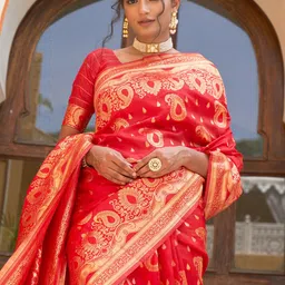 Janasya Ethnic Motifs Zari Silk Blend Ready to Wear Saree image 5