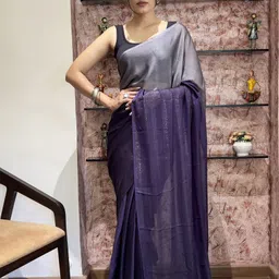 KALINI Colourblocked Pure Chiffon Saree image 1