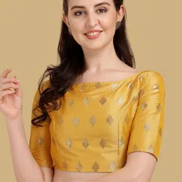Oomph! Jacquard Boat Neck Short Sleeves Saree Blouse-picture-18