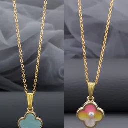 Birado Jewellery Set Of 2 Stainless Steel Gold-Plated Enamelled Pendants With Chain-picture-20
