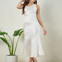 Slenor Colourblocked One Shoulder Satin A-Line Midi Dress-picture-36