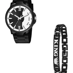 Miss Perfect Men Dial & Textured Straps Analogue Watch & Bracelet Gift Set ACC304-picture-25