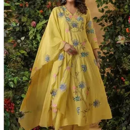Morang Women Floral Embroidered Panelled Thread Work Kurta with Palazzos & With Dupatta-picture-27