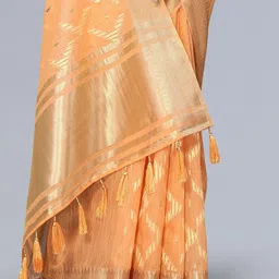 NEGRONI Geometric Woven Design Zari Pure Linen Saree image 2