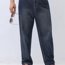 Urbano Fashion Men Blue Loose Baggy Fit Washed Jeans Non-Stretchable-image-45