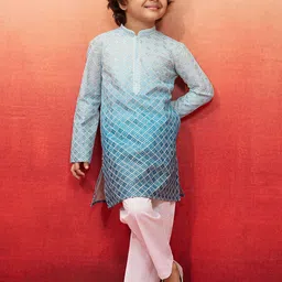 VASTRAMAY Boys Ombre Embroidered Sequinned Kurta with Pyjamas-image-1