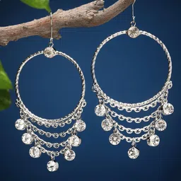 Moedbuille Silver-Plated Crystals Studded Crescent Shaped Drop Earrings-picture-29