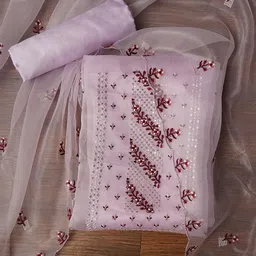 Desi Fusion Floral Embroidered Sequinned Organza Unstitched Dress Material-picture-22