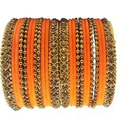 LLL FASHION Set Of 24 Orange Glass Artificial Stones Bangle-picture-20