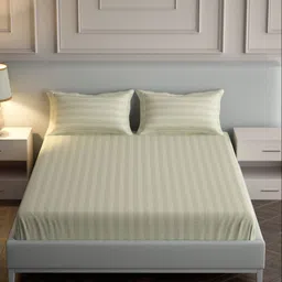 Mulberry Living Off White & Cream-Coloured Striped 300 TC Queen Bedsheet with 2 Pillow Covers-picture-22