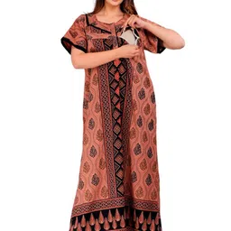 ROOHOO Women Ethnic Motifs Printed Cotton Maternity Maxi Nightdress-picture-28