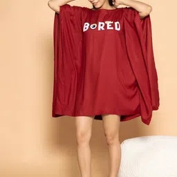 LetsDressUp Women So Bored Maroon Rayon Kaftan Nightdress-image-37