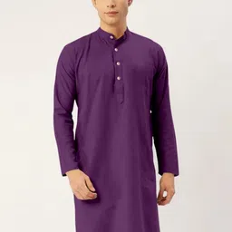 click n buy Men Solid Straight Kurta (Purple)-picture-12