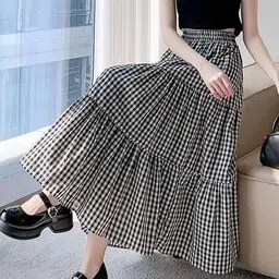 StyleCast Checked Tiered Midi Skirt image 5
