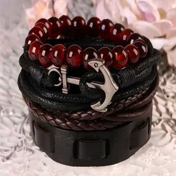 The Roadster Lifestyle Co Pack Of 4 Beaded Leather Cord Bracelet-picture-11