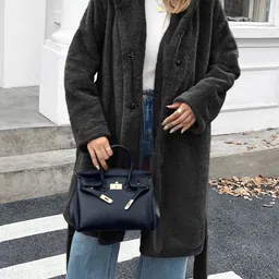 bebe Women Faux Fur Trim Hooded Longline Overcoat-picture-29