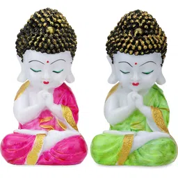 Aura White & Green 2 Pieces Marble Buddha Idol Showpieces-image-27