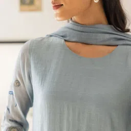 Anni Designer Floral Printed Round Neck Straight Kurta with Trousers & Dupatta image 2