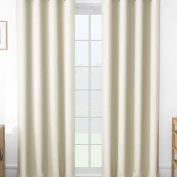 Story@home Cream-Coloured & White Set of 2 Geometric Room Darkening Long Door Curtain-picture-22