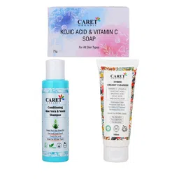 CARET ORGANIC Set Of 3 Kojic Acid Soap With Hybrid Creamy Cleanser & Neem Shampoo-picture-36