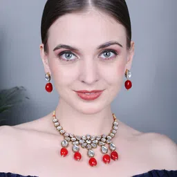 JN HANDICRAFT Gold-Plated Kundan Studded Jewellery Set-picture-13