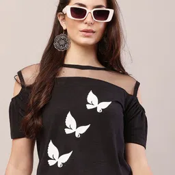 Raabta Fashion Women Conversational Printed Round Neck Cold-Shoulder Sleeves Top-picture-25