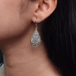 Hardin Style German Silver-Plated Teardrop Shaped Oxidised Drop Earrings-image-95