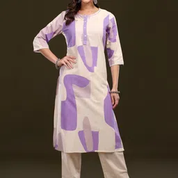 Chandbaali Abstract Printed Pure Cotton Straight Kurta With Trousers-image-95
