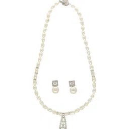 Sri Jagdamba Pearls Dealer Silver Plated CZ Stone Studded & Beaded Jewellery Set image 2