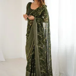 Moda Rapido Ethnic Motifs Embroidered Pure Georgette Designer Saree image 4