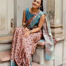kalini MIRCHI FASHION Ajrak Printed Block Zari Saree-picture-23