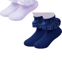 NESKA MODA Kids Girls Pack Of 2 White & Blue Ankle Length Socks-image-49