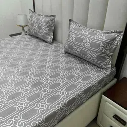 Pure Decor Royal Passion Grey Printed Pure Cotton 400 TC Queen Bedsheet Set 2.28m x 2.54m image 5
