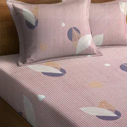 WEAVE AND DECOR Pink & Grey Printed 300TC Cotton Double King Bedsheet Set 1.98 m x 1.82 m image 2